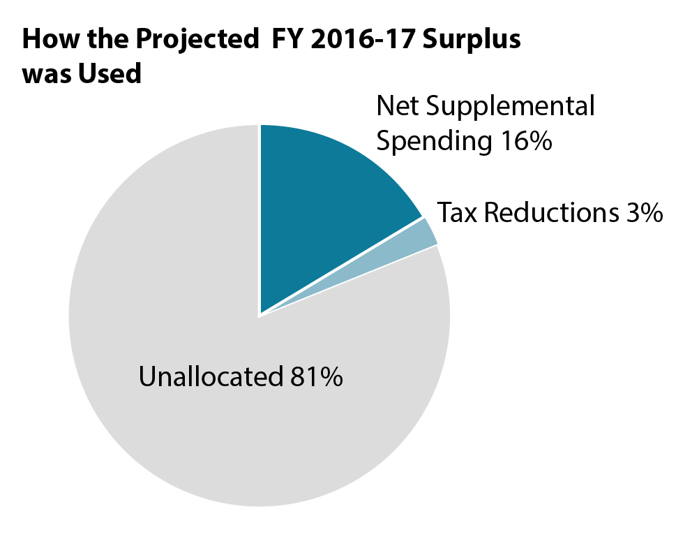 Pie chart depicted how the FY 2016 surplus was used